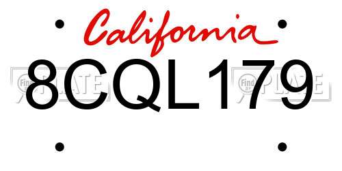 8CQL179 California License Plate