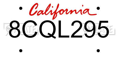 8CQL295 California License Plate
