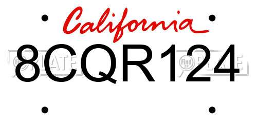 8CQR124 California License Plate