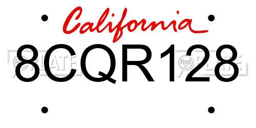 8CQR128 California License Plate