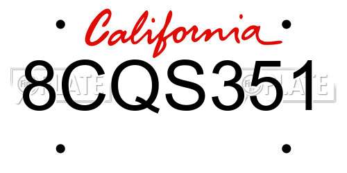 8CQS351 California License Plate