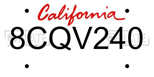 8CQV240 California License Plate