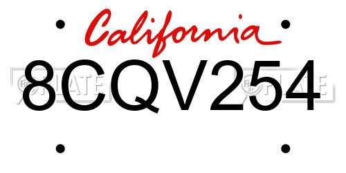 8CQV254 California License Plate