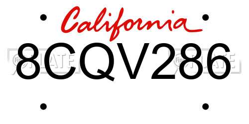 8CQV286 California License Plate