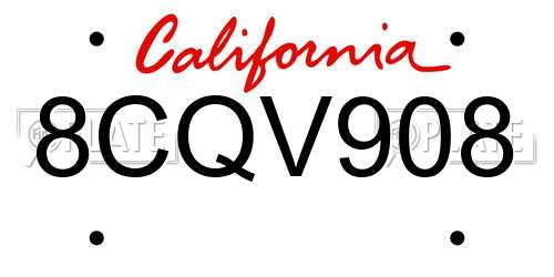 8CQV908 California License Plate