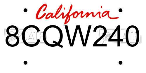 8CQW240 California License Plate