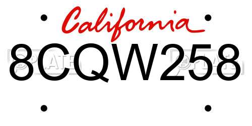 8CQW258 California License Plate