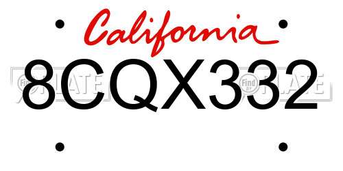 8CQX332 California License Plate