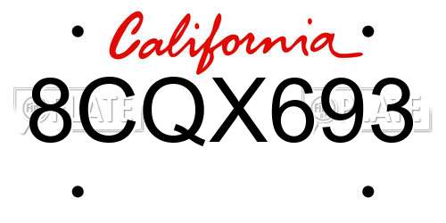 8CQX693 California License Plate