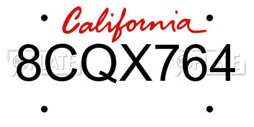 8CQX764 California License Plate