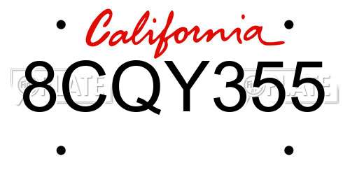 8CQY355 California License Plate