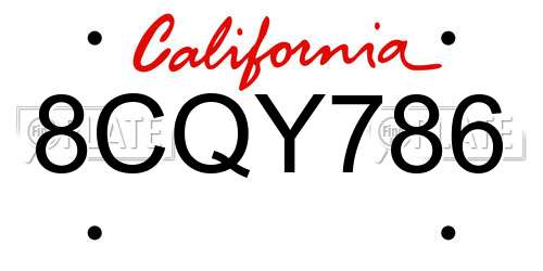 8CQY786 California License Plate