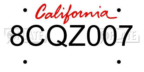 8CQZ007 California License Plate