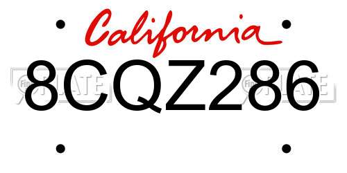 8CQZ286 California License Plate