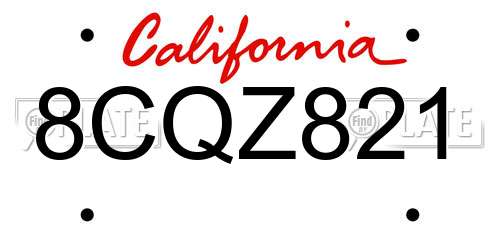8CQZ821 California License Plate