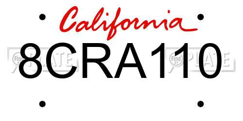 8CRA110 California License Plate