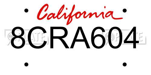 8CRA604 California License Plate