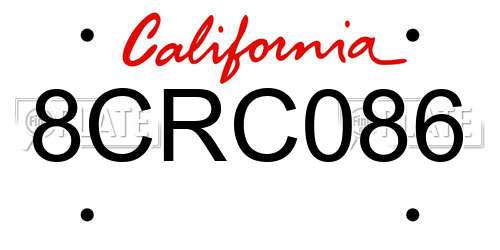 8CRC086 California License Plate