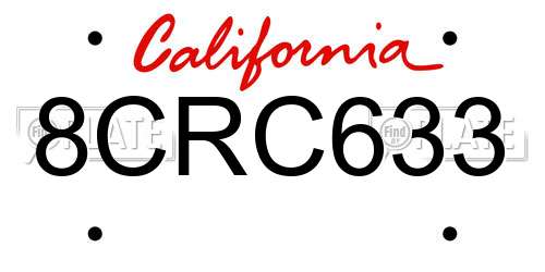 8CRC633 California License Plate