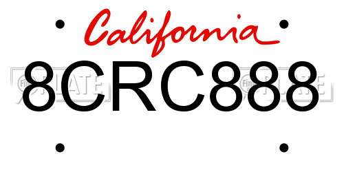 8CRC888 California License Plate