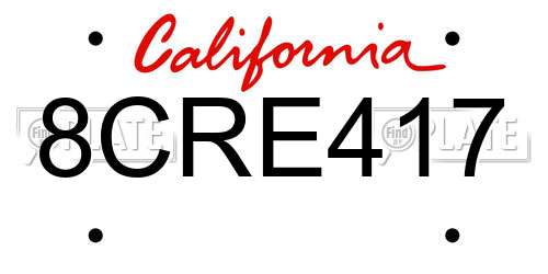 8CRE417 California License Plate