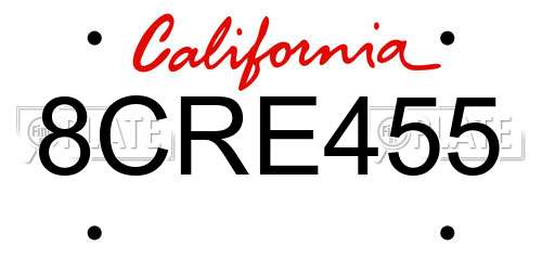 8CRE455 California License Plate