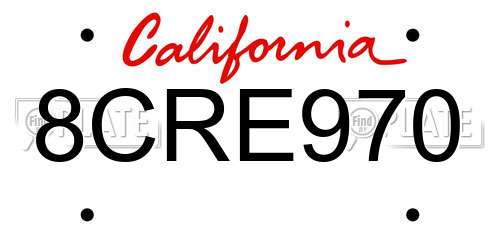 8CRE970 California License Plate
