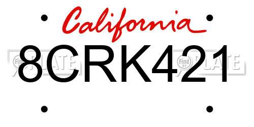 8CRK421 California License Plate