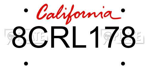 8CRL178 California License Plate