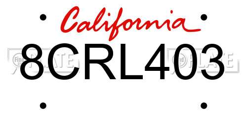 8CRL403 California License Plate