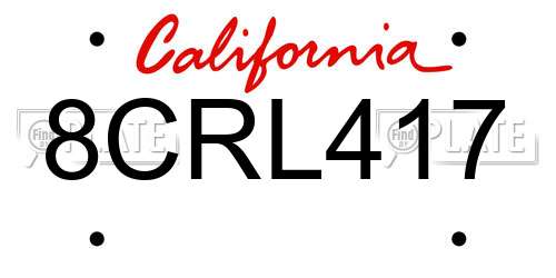 8CRL417 California License Plate