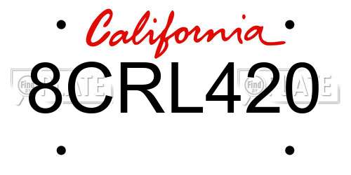 8CRL420 California License Plate