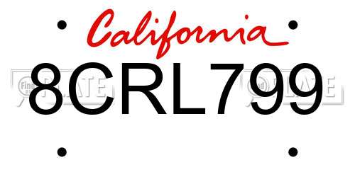 8CRL799 California License Plate