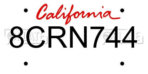8CRN744 California License Plate