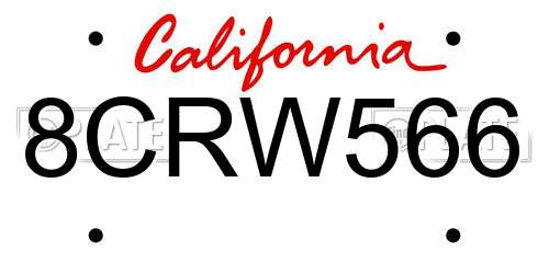 8CRW566 California License Plate