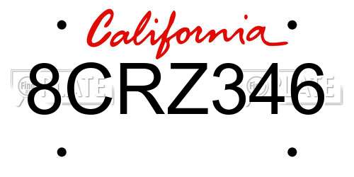 8CRZ346 California License Plate