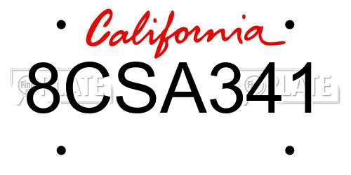 8CSA341 California License Plate