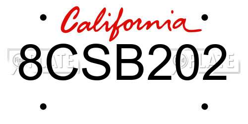 8CSB202 California License Plate