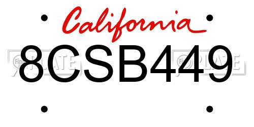 8CSB449 California License Plate