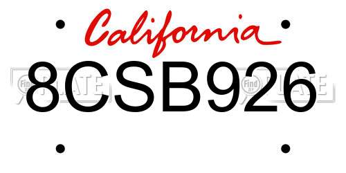 8CSB926 California License Plate
