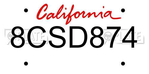 8CSD874 California License Plate