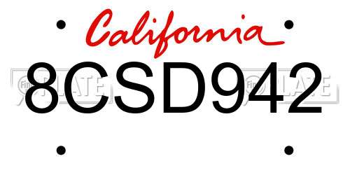 8CSD942 California License Plate