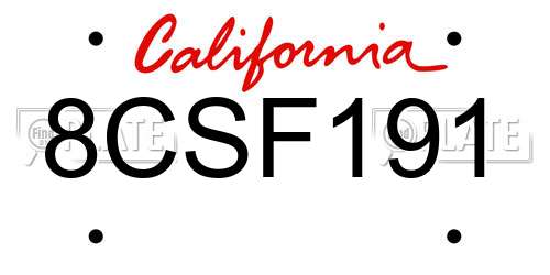 8CSF191 California License Plate