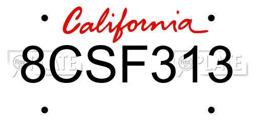 8CSF313 California License Plate