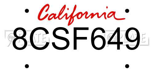 8CSF649 California License Plate