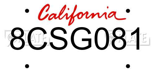 8CSG081 California License Plate