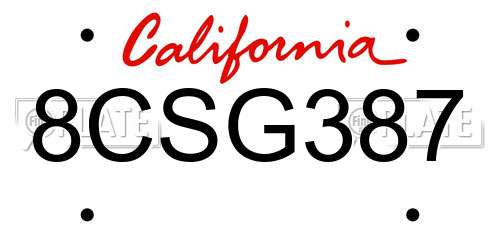 8CSG387 California License Plate