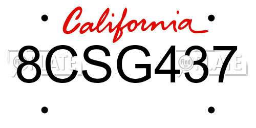 8CSG437 California License Plate
