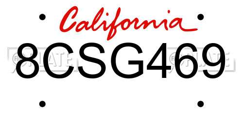 8CSG469 California License Plate