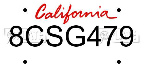 8CSG479 California License Plate